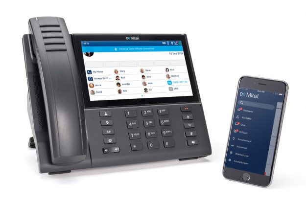 Mitel 6940 with iPhone (Front Left) (German Display)